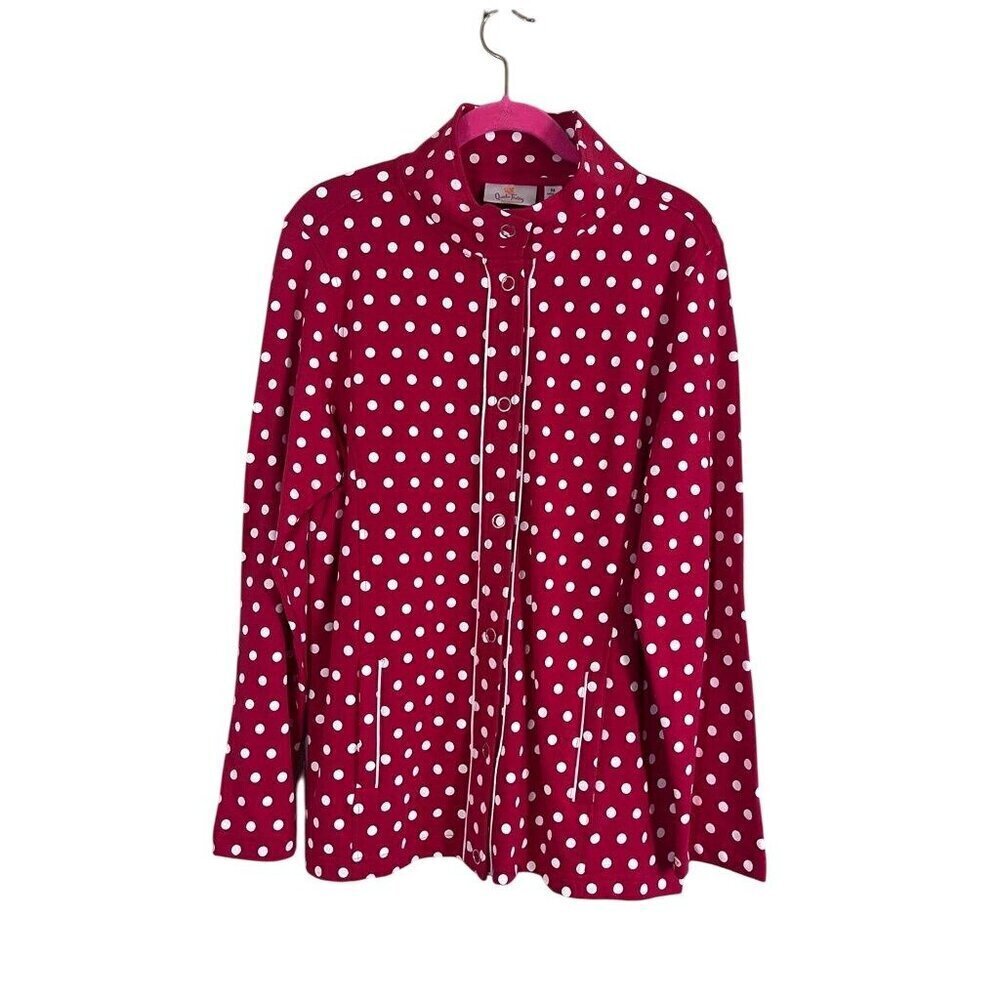 Quacker Factory Chic Polka Dot Sweater Red M Retro Festive Sporty Holiday Resort